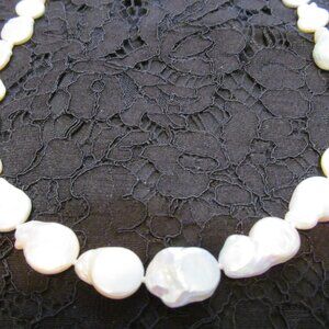 Lucoral LUC 13-14 mm baroque coin white cultured freshwater pearl necklace 18"